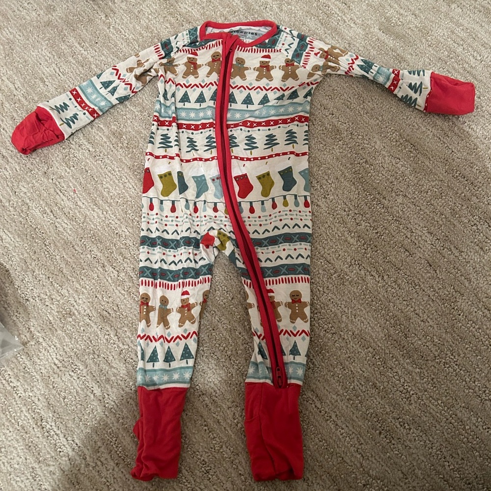 EUC Little Sleepies Christmas/Gingerbread Man Zippy Pajamas (3-6 Months)